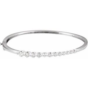 14K White 1 CTW Natural Diamond Journey Hinged Bangle 6 1/2" Bracelet