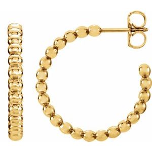 14K Yellow Beaded 21 mm Hoop Earrings