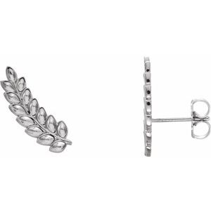 14K White Petite Leaf Ear Climbers