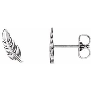 14K White Leaf Earrings