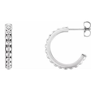 14K White Beaded 18 mm Hoop Earrings