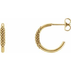 14K Yellow Beaded 15.1 mm Hoop Earrings
