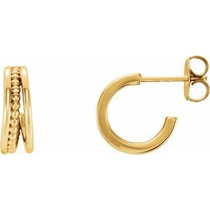 14K Yellow Beaded 11.8 mm Hoop Earrings
