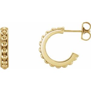 14K Yellow Beaded 15 mm Hoop Earrings