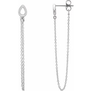14K White Leaf Chain Earrings