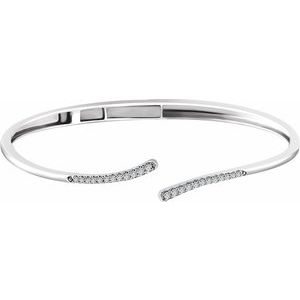 14K White 1/4 CTW Natural Diamond Bypass Hinged Cuff 7" Bracelet