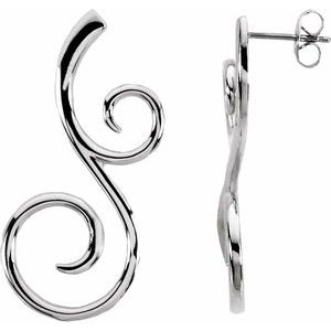 14K White 38x17 mm Freeform Earrings