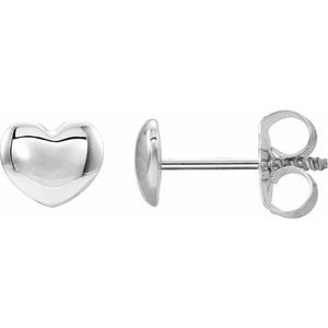14K White Youth Puff Heart Earrings