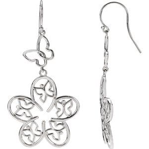 14K White Butterfly & Flower Earrings