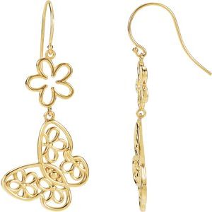 14K Yellow Butterfly & Floral Earrings
