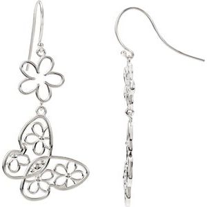 14K White Butterfly & Floral Earrings