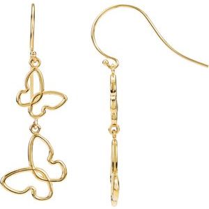 14K Yellow Butterfly Earrings