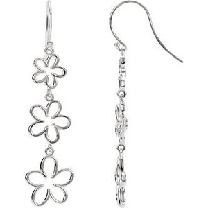 14K White Flower Dangle Earrings
