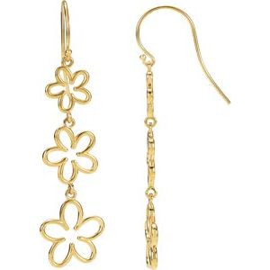 14K Yellow Flower Dangle Earrings