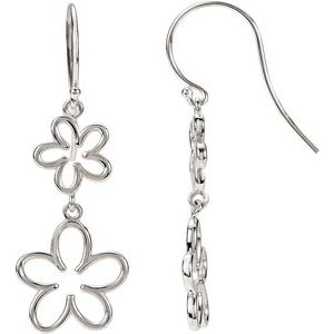 14K White Flower Dangle Earrings