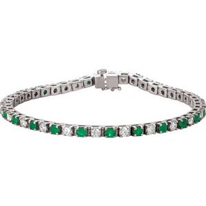 14K White Natural Emerald & 1/3 CTW Natural Diamond Line 7"  Bracelet