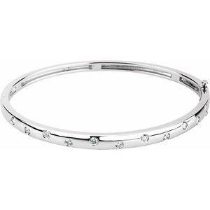 14K White 1/2 CTW Natural Diamond Bangle 6 3/4" Bracelet