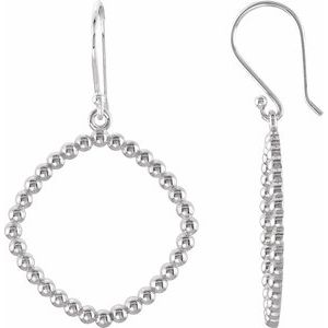 14K White Square Beaded Dangle Earrings