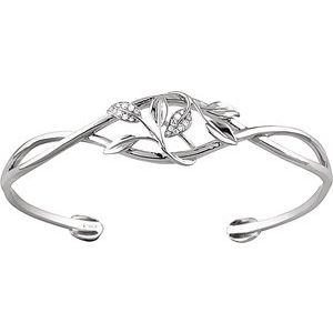 14K White .05 CTW Natural Diamond Floral Cuff 6" Bracelet