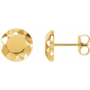 14K Yellow Faceted Circle Stud Earrings