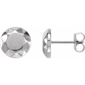 14K White Faceted Circle Stud Earrings