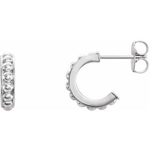 14K White Beaded 12 mm Hoop Earrings