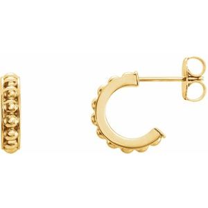 14K Yellow Beaded 12 mm Hoop Earrings