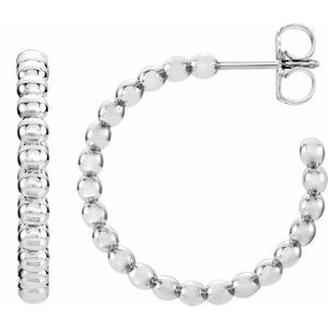 14K White Beaded 21 mm Hoop Earrings