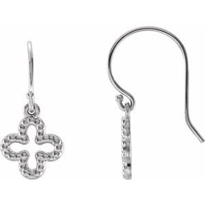 14K White Beaded Clover Earrings