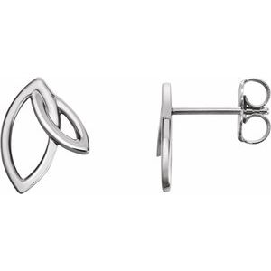 14K White Double Leaf Earrings
