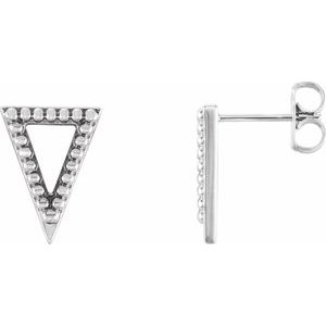 14K White Beaded Triangle Earrings