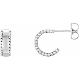14K White Beaded 10.3 mm Hoop Earrings