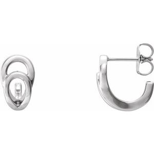 14K White Geometric J-Hoop Earrings