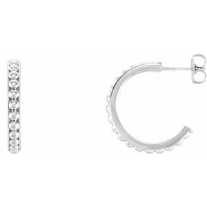 14K White Beaded 20 mm Hoop Earrings