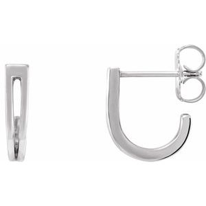 14K White Geometric J-Hoop Earrings