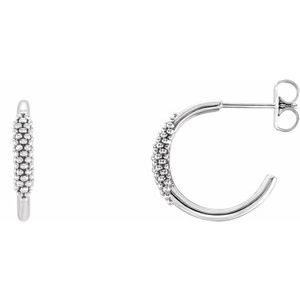 14K White Beaded 15.1 mm Hoop Earrings
