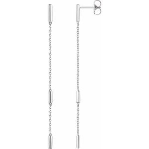 14K White Bar Chain Earrings