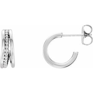 14K White Beaded 11.8 mm Hoop Earrings