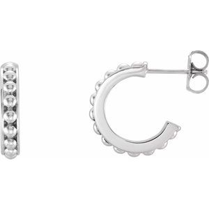 14K White Beaded 15 mm Hoop Earrings