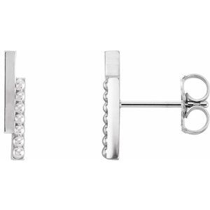 14K White Beaded Bar Earrings