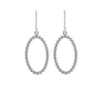 14K White Beaded Oval Earrings