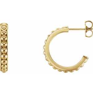 14K Yellow Beaded 18 mm Hoop Earrings