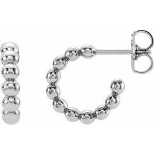 14K White Beaded 12 mm Hoop Earrings