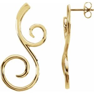 14K Yellow 38x17 mm Freeform Earrings