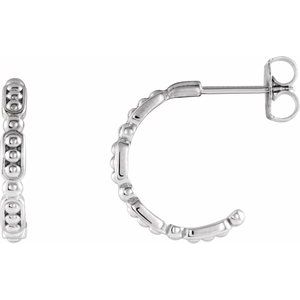 14K White Beaded 14.6 mm Hoop Earrings