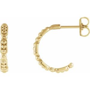 14K Yellow Beaded 14.6 mm Hoop Earrings