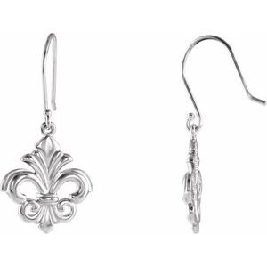 14K White Fleur-de-lis Dangle Earring