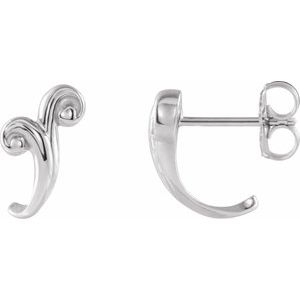 14K White Freeform J-Hoop Earrings