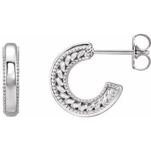 14K White Floral & Milgrain 12.6 mm Hoop Earrings