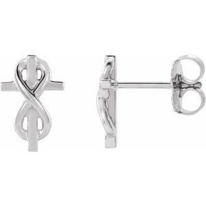 14K White Infinity-Inspired Cross Earrings